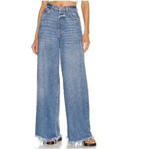 We The Free People Old West Slouchy Wide Leg Blue Jeans OB1280913 Womens size 27